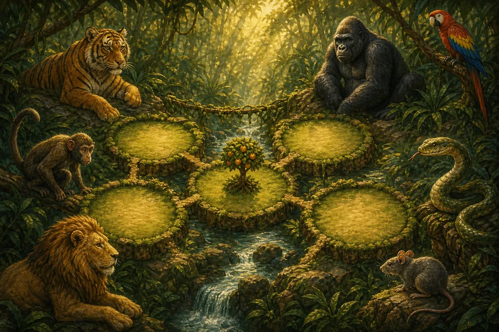 Jungle Duel board with animal cards in play